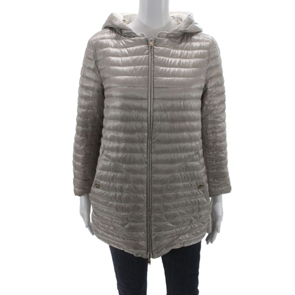 Herno Women Puffer Jacket Gray Polyamide Zip Long Sleeve Size 46